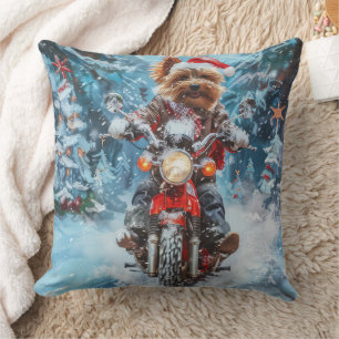 Biewer Terrier Dog Riding Motorrad Weihnachten Kissen
