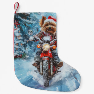 Biewer Terrier Dog Riding Motorrad Weihnachten Kleiner Weihnachtsstrumpf