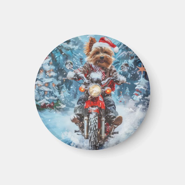 Biewer Terrier Dog Riding Motorrad Weihnachten Magnet (Vorne)