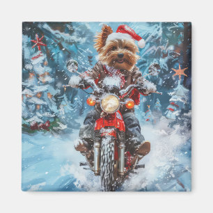 Biewer Terrier Dog Riding Motorrad Weihnachten Magnet