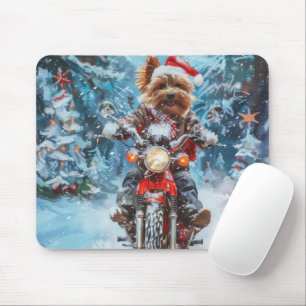 Biewer Terrier Dog Riding Motorrad Weihnachten Mousepad