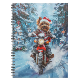 Biewer Terrier Dog Riding Motorrad Weihnachten Notizblock