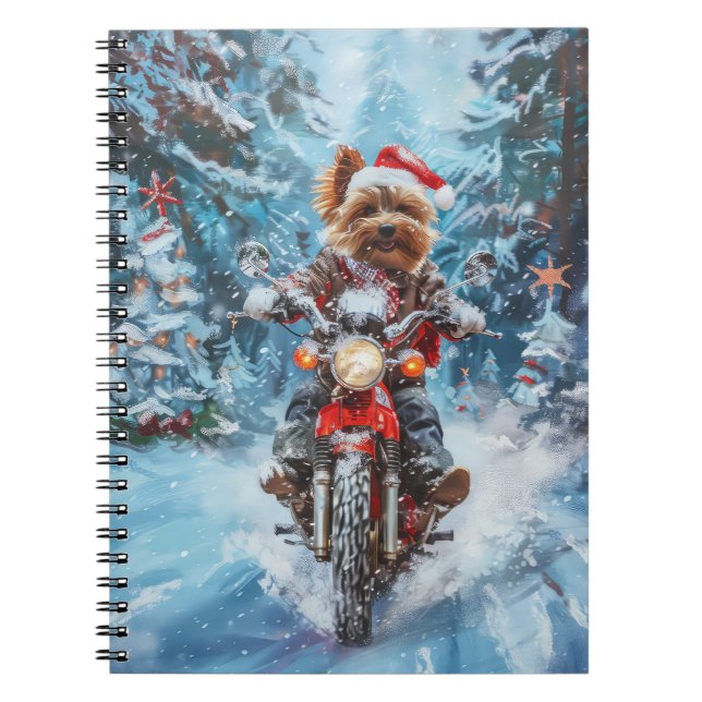 Biewer Terrier Dog Riding Motorrad Weihnachten Notizblock (Vorderseite)