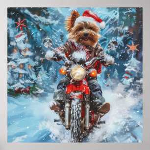 Biewer Terrier Dog Riding Motorrad Weihnachten Poster