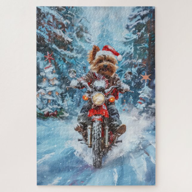 Biewer Terrier Dog Riding Motorrad Weihnachten Puzzle (Vertikal)