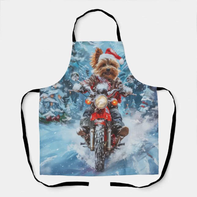 Biewer Terrier Dog Riding Motorrad Weihnachten Schürze (Vorderseite)
