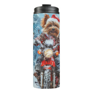 Biewer Terrier Dog Riding Motorrad Weihnachten Thermosbecher