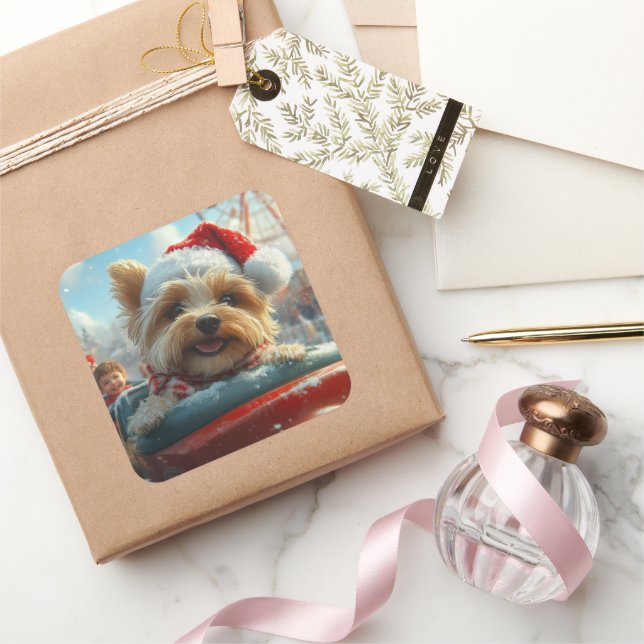 Biewer Terrier Dog Roller Untersetzer Weihnachten Quadratischer Aufkleber (Schenken)