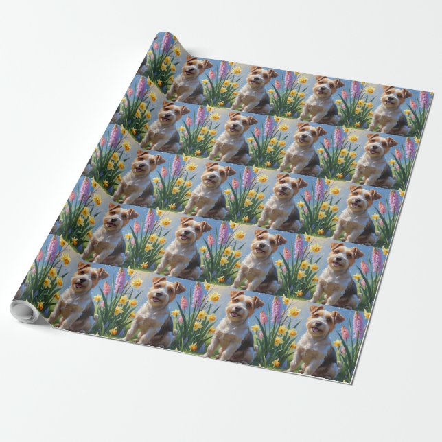 Biewer Terrier Dog Spring Blumen Malerei Geschenkpapier (Ungerollt)