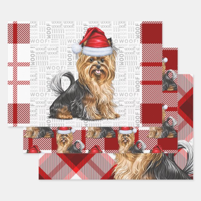 Biewer Terrier Dog und Red Kariert Holiday Geschenkpapier Set (Set)