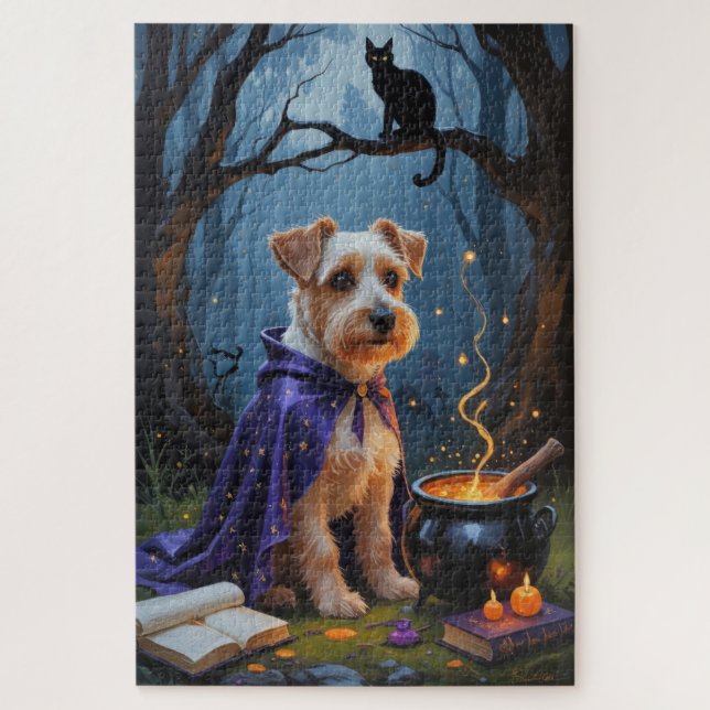 Biewer Terrier Dog Whimsical Halloween Malerei Puzzle (Vertikal)