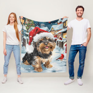 Biewer Terrier Dog Winter Wonderland Christmas Joy Fleecedecke