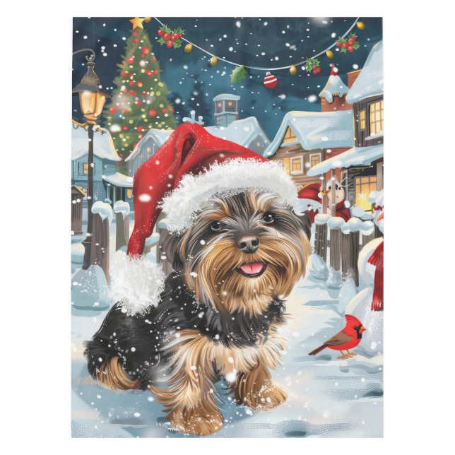 Biewer Terrier Dog Winter Wonderland Christmas Joy Tischdecke (Vorderseite)