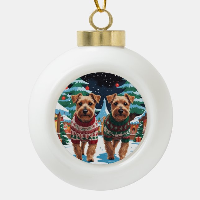 Biewer Terrier Dogs Christmas Snow Holiday Keramik Kugel-Ornament (Vorderseite)