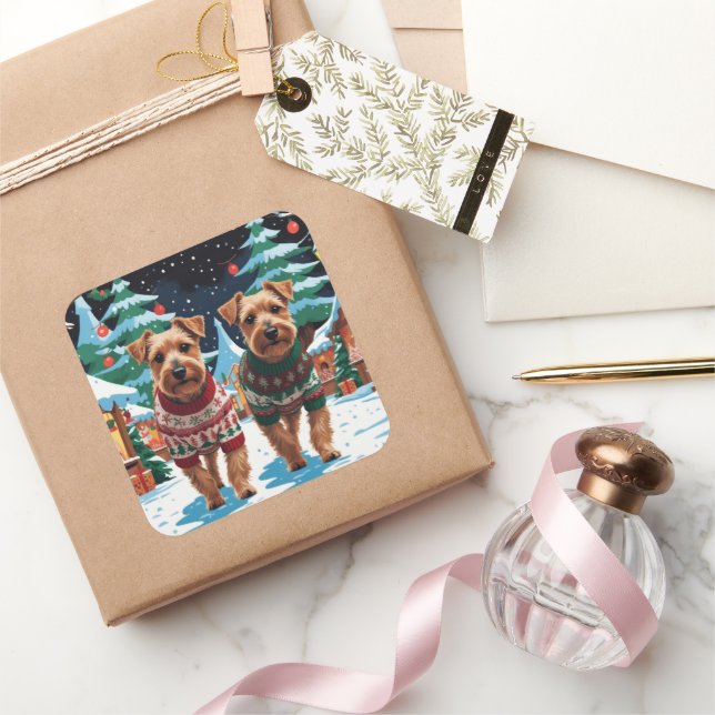 Biewer Terrier Dogs Christmas Snow Holiday Quadratischer Aufkleber (Schenken)