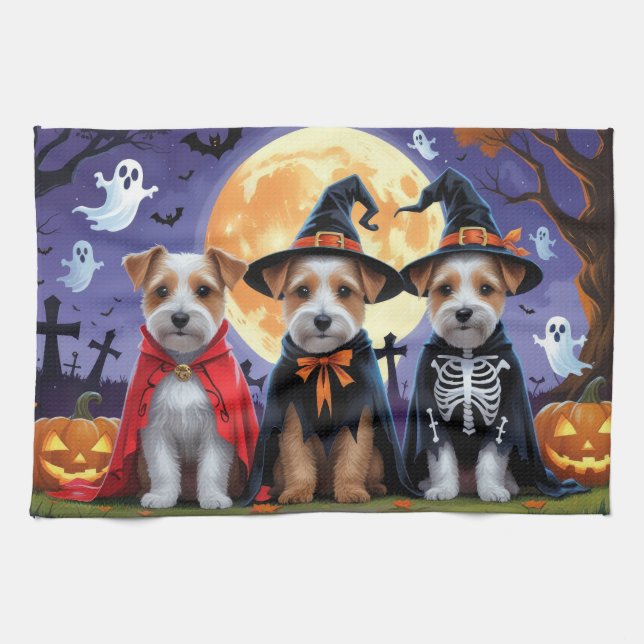 Biewer Terrier Dogs Pumpkin Halloween Funny Geschirrtuch (Horizontal)
