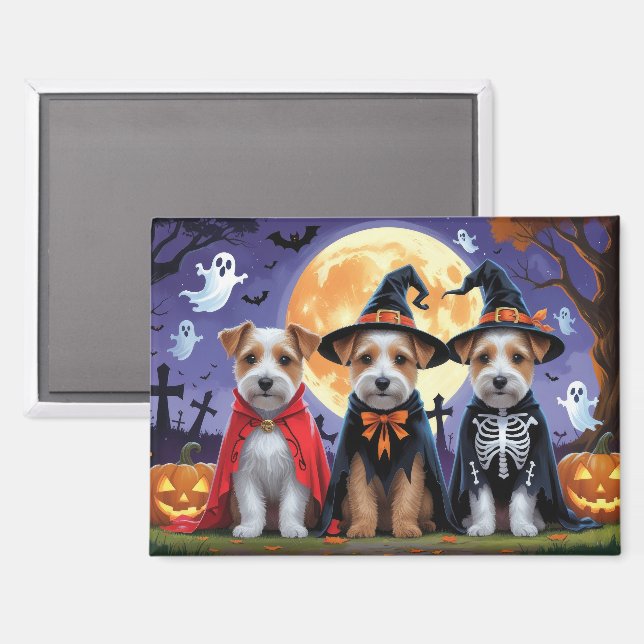 Biewer Terrier Dogs Pumpkin Halloween Funny Magnet (Vorderseite/Rückseite)