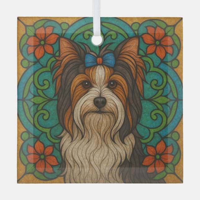 Biewer Terrier "Festes Glas" Ornament Aus Glas (Vorderseite)