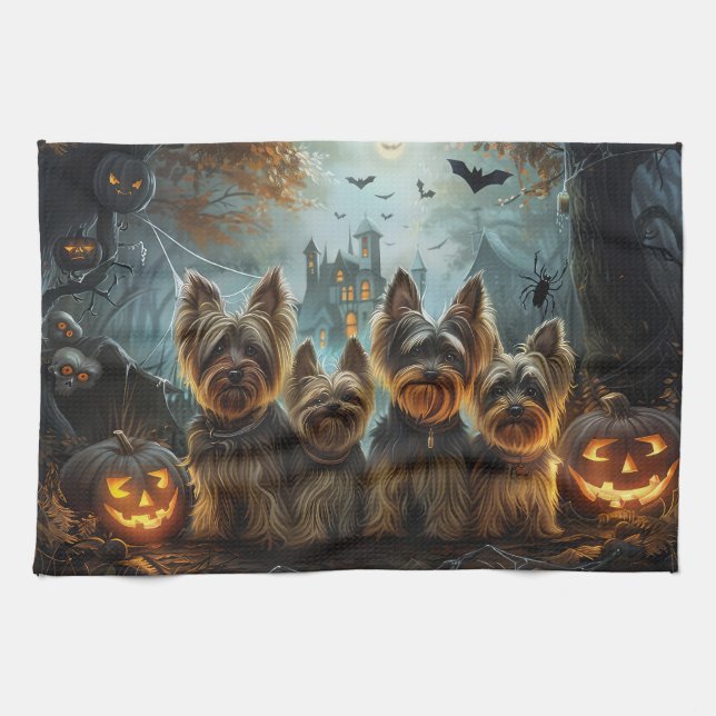 Biewer Terrier Halloween Night Doggy Delight Geschirrtuch (Horizontal)