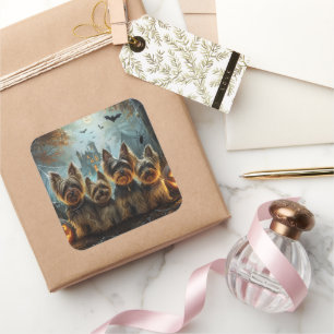 Biewer Terrier Halloween Night Doggy Delight Quadratischer Aufkleber