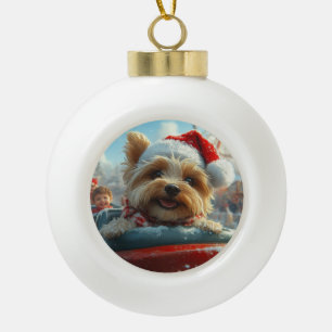 Biewer Terrier Hund Achterbahn Weihnachten  Keramik Kugel-Ornament