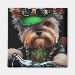Biewer Terrier Hund fährt Fahrrad St. Patricks Tag Magnet