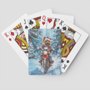 Biewer Terrier Hund fährt Motorrad Weihnachten Spielkarten