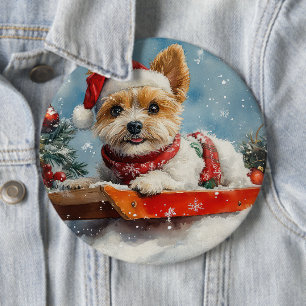 Biewer Terrier Hund im Schlitten Lass es schneien Button
