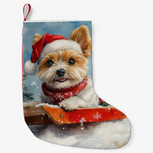 Biewer Terrier Hund im Schlitten Lass es schneien  Kleiner Weihnachtsstrumpf