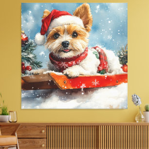 Biewer Terrier Hund im Schlitten Lass es schneien  Leinwanddruck