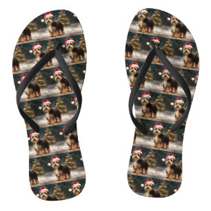Biewer Terrier Hund im Schnee Weihnachten Flip Flops
