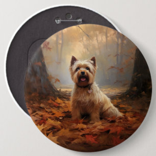 Biewer Terrier im Herbst Laubfall inspiriert Button