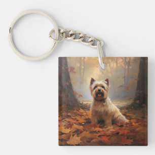 Biewer Terrier im Herbst Laubfall inspiriert Schlüsselanhänger