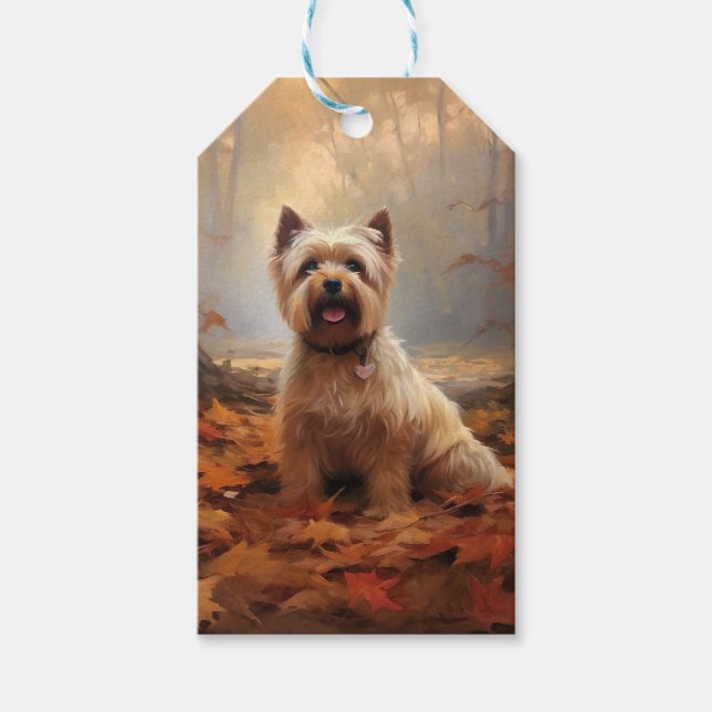 Biewer Terrier im Herbst Leaves Fall Inspiriert Geschenkanhänger (Vorderseite)