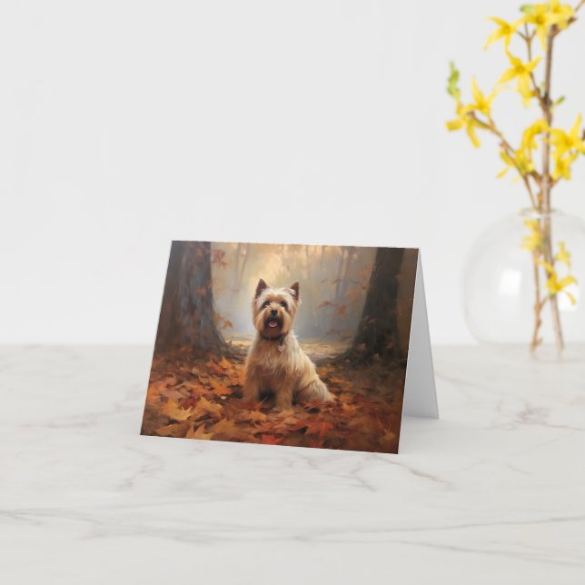 Biewer Terrier im Herbst Leaves Fall Inspiriert Karte (Gelbe Blume)
