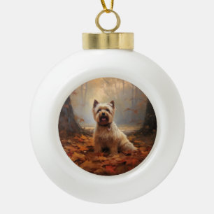 Biewer Terrier im Herbst Leaves Fall Inspiriert Keramik Kugel-Ornament