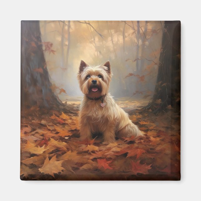 Biewer Terrier im Herbst Leaves Fall Inspiriert Magnet (Vorne)