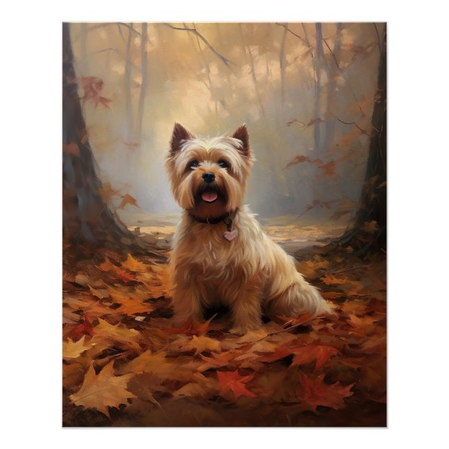 Biewer Terrier im Herbst Leaves Fall Inspiriert Poster (Vorderseite)