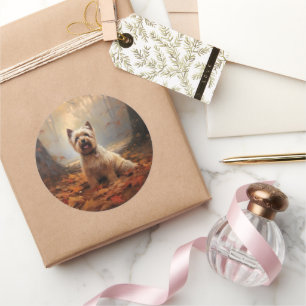 Biewer Terrier im Herbst Leaves Fall Inspiriert Runder Aufkleber