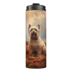 Biewer Terrier im Herbst Leaves Fall Inspiriert Thermosbecher