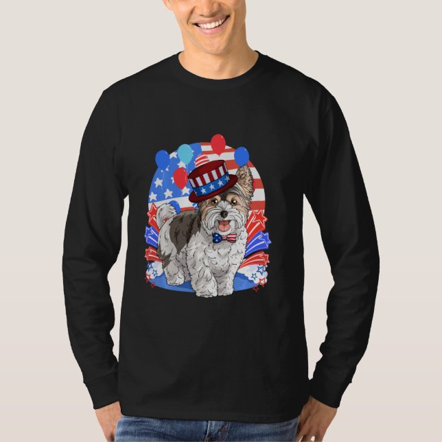 Biewer Terrier Merica 4. Juli Amerikanische Flagge T-Shirt (Vorderseite)