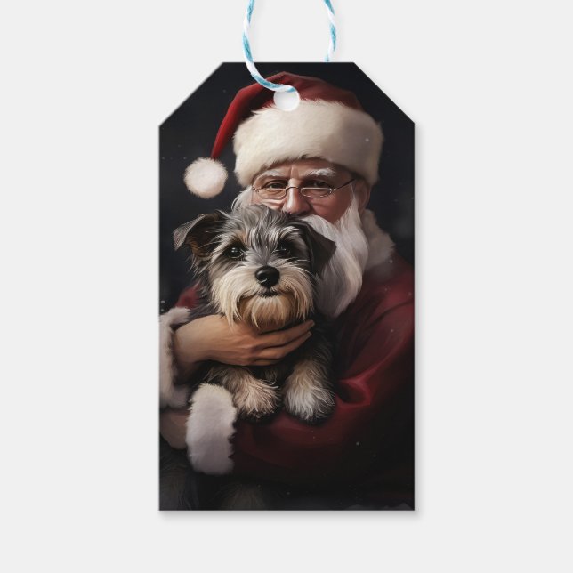 Biewer Terrier mit Weihnachtsfeiern Geschenkanhänger (Vorderseite)