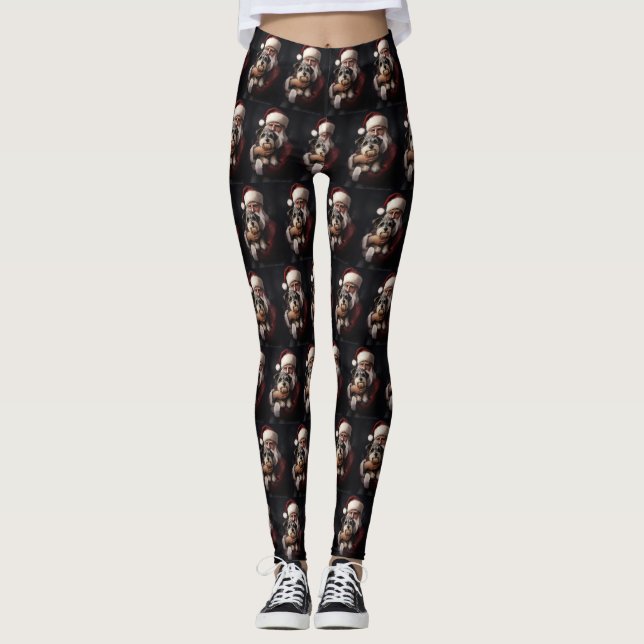 Biewer Terrier mit Weihnachtsfeiern Leggings (Vorderseite)