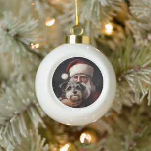 Biewer Terrier mit Weihnachtsmann Festliches Weihn Keramik Kugel-Ornament