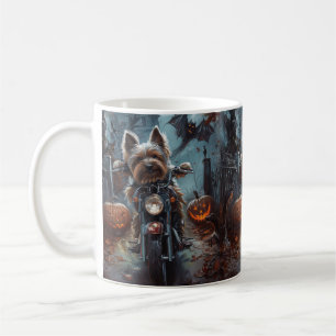 Biewer Terrier Riding Motorrad Halloween Beängstig Kaffeetasse