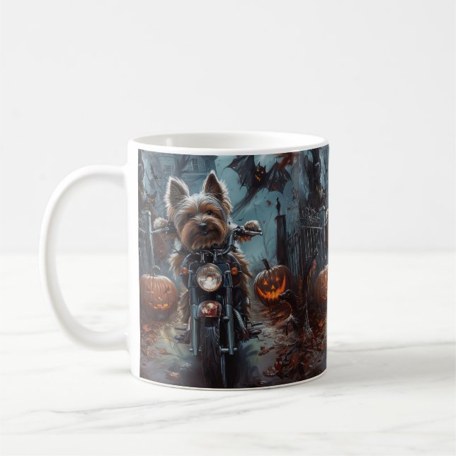 Biewer Terrier Riding Motorrad Halloween Beängstig Kaffeetasse (Links)
