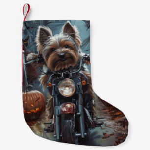 Biewer Terrier Riding Motorrad Halloween Beängstig Kleiner Weihnachtsstrumpf