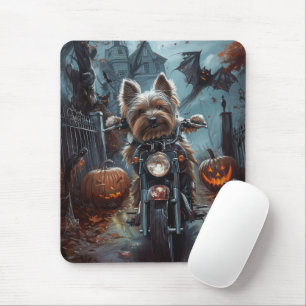 Biewer Terrier Riding Motorrad Halloween Beängstig Mousepad