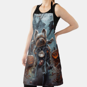 Biewer Terrier Riding Motorrad Halloween Beängstig Schürze