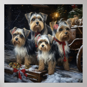 Biewer Terrier Schnee Schlitten Weihnachten Dekora Poster